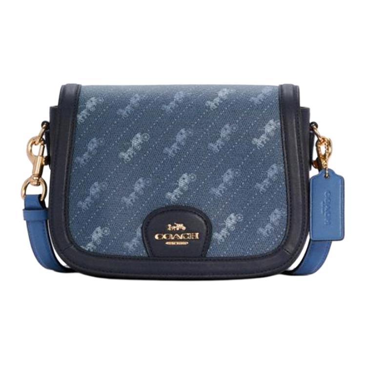 Coach Horse And Carriage Saddle 21 Printed Leather Saddle Bag Women Shoulder Bag Blue C4059-IMDEN