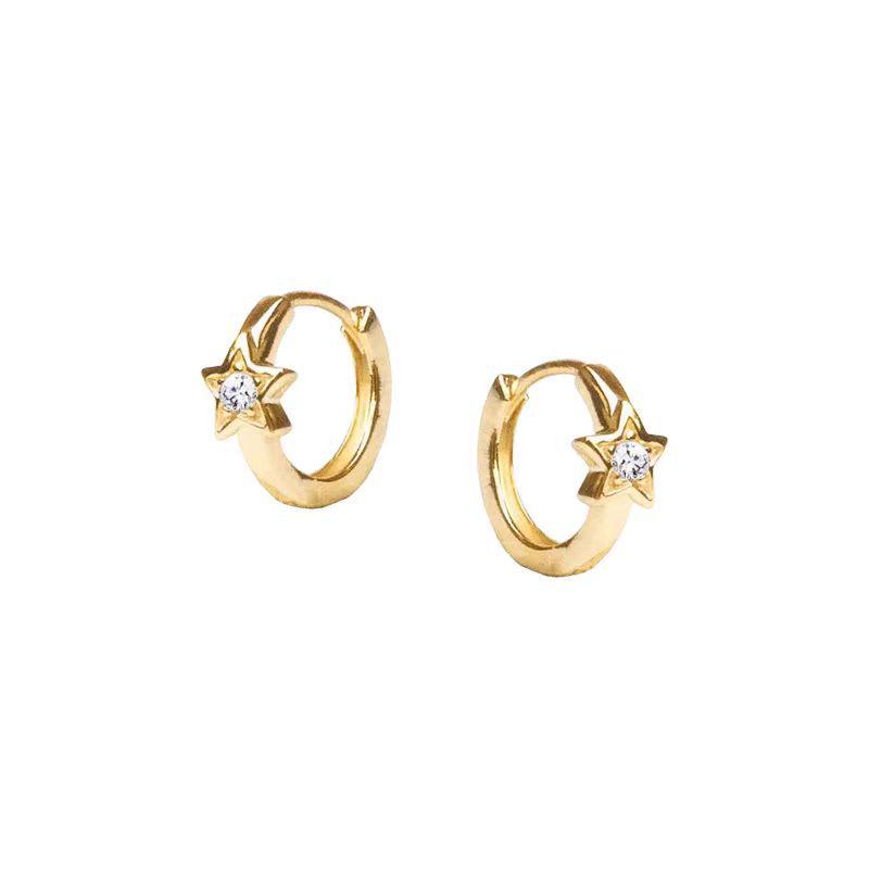 Elegant Inlaid Diamond Star Earrings: Asymmetrical Five & Eight-Point Star Hoops and Ear Cuffs