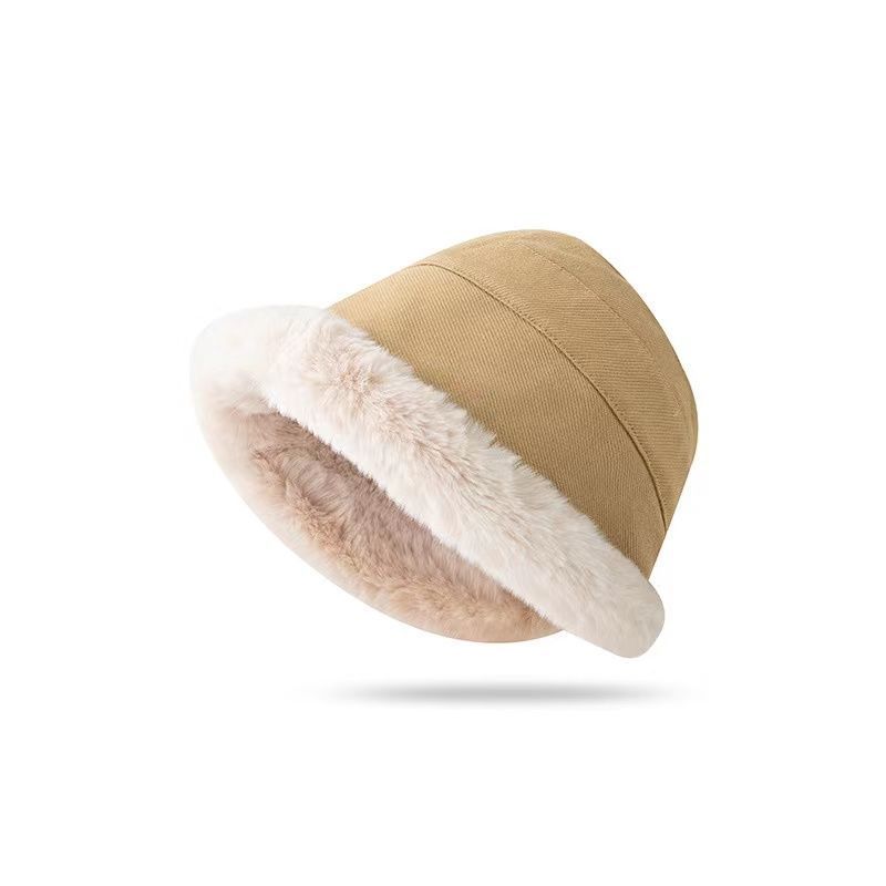 Autumn and winter thickened plush warm bucket hat women's cold outdoor ear protector hat northern winter hemming snow hat