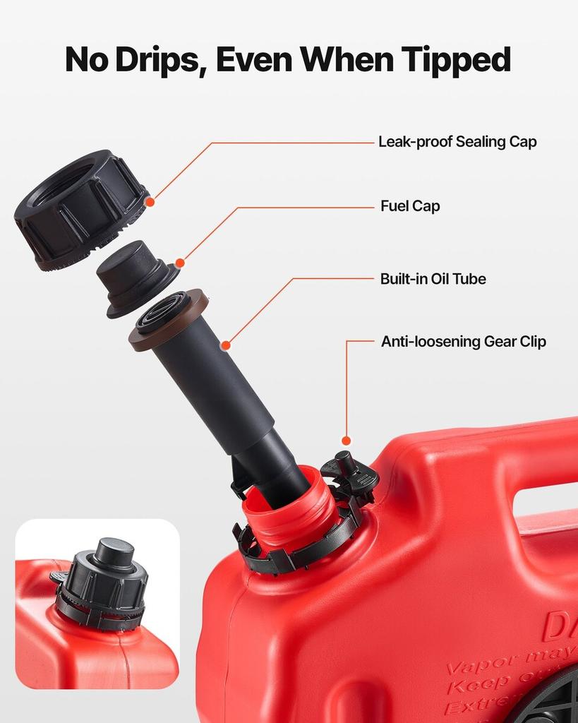 Fuel Container, 10 L, Gas Can with Spout and Lockable Bracket, 15 L/min Max Flow Rate, Secure & Leak-proof, Portable Flat Fluid Container for Most