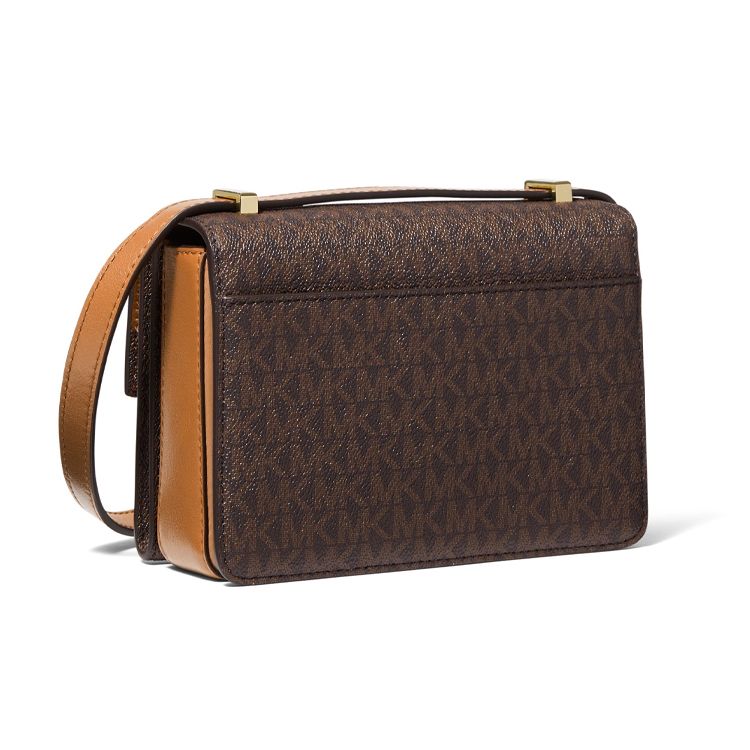 Michael Kors MK Hendrix Monogram Gold Buckle Flap Crossbody Bag Mini Women Bags Dark-Brown 32F0G1HC0B-252