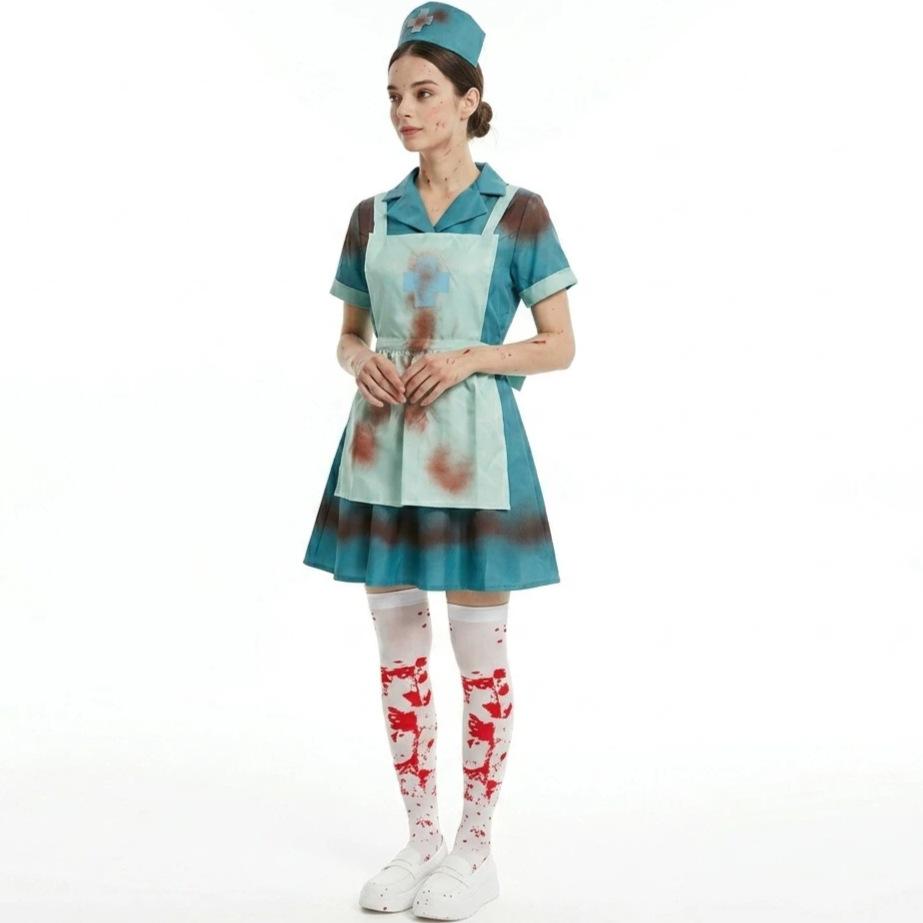 S-XXL Halloween Bloody Horror Zombie Nurse Cosplay Costume Thriller Bloody Stage Funny Play Costume