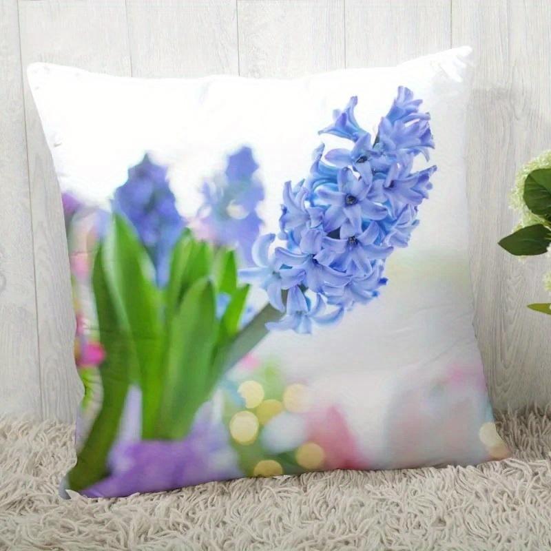 Home Decor Blooming Hyacinths: Floral Pillowcase Decor Pattern Cushion Cover Suitable For Sofa Bedroom Car Pillow Cover