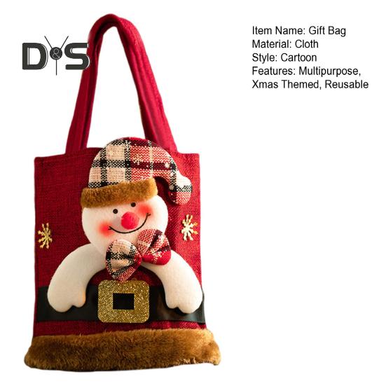 Christmas Gift Bag 3D Santa Claus Snowman Deer Candy Bag Reusable Cartoon Xmas Kids Tote Bags for New Year Festive Fruit Snack
