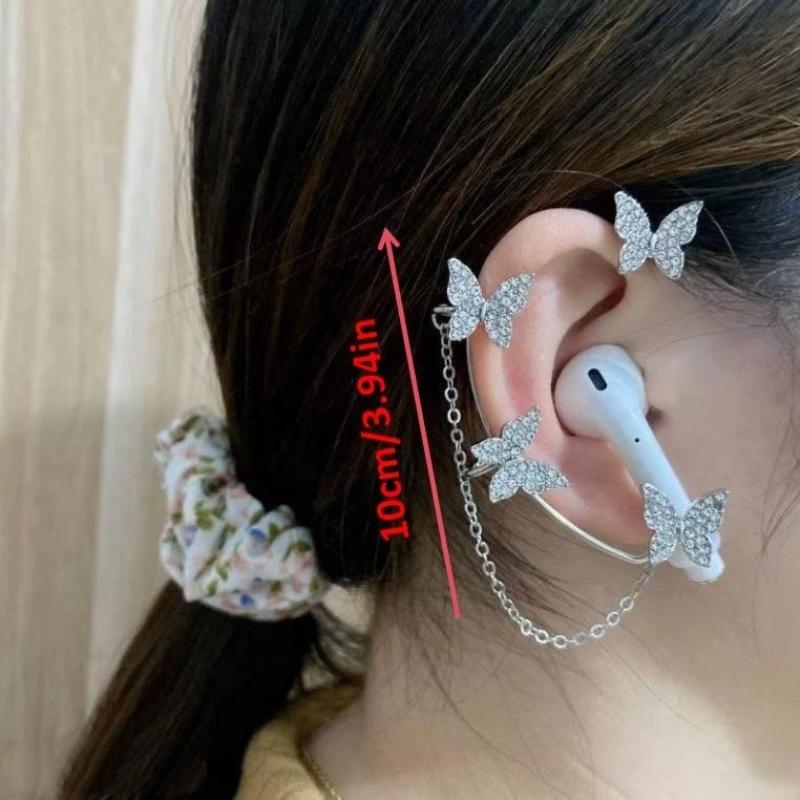 Bling Strass Schmetterling Kopfhörer Lanyard Anti-Verlust Verstellbarer Ohrclip Halter Universell für die meisten kabellosen Ohrhörer Mädchen Geschenke