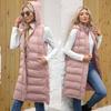 Women’s Coats Hooded Sleeves Long Style Solid Color Vest Quilted Jacket Autumn Winter Thick Warm Outer Wear