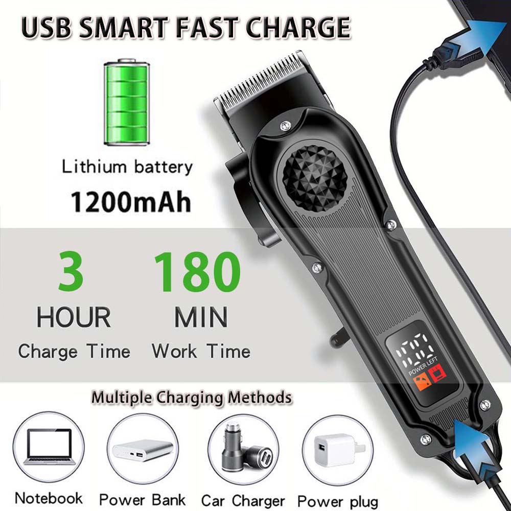 Professional Cordless Hair Clipper for Men Electric Barber Clipper & Trimmer Rechargeable Hair Cutting Tools