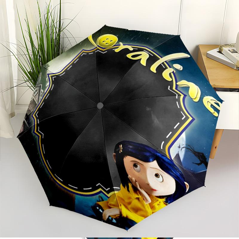 Coraline Print Automatic Open Close Umbrella, Portable Foldable Umbrella, for Outdoor Commute Camping Trip, Ideal Birthday Gift