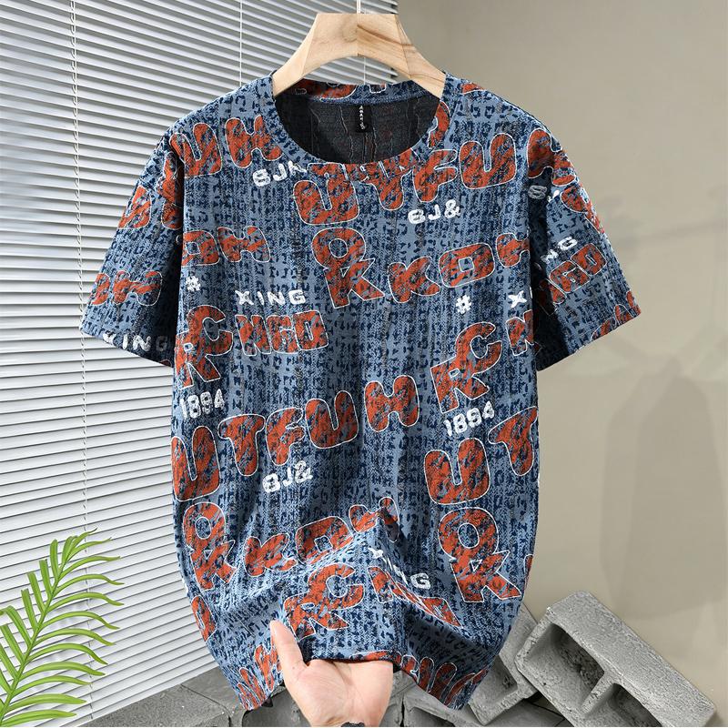 

Plus Size 5XL-12XL Fashion Men s T-shirt Summer Oversized Tops Casual Vintage Short Sleeve Tee Summer Clothing 12XL(155kg-170kg) синій
