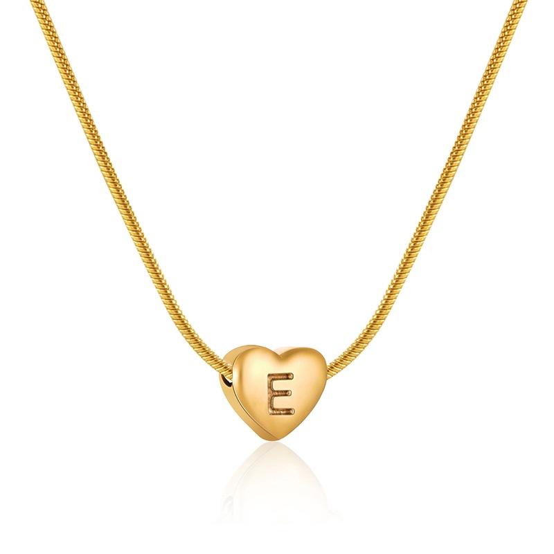 Plated Gold 18k Stainless Steel Heartshaped Alphabet Pendant Necklace For Women Fashionable And Versatile Snake Bone Lett Chain