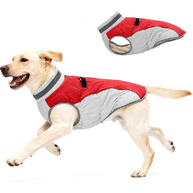 Dog Coat for Medium Dogs, Adjustable Dog Jackets for Cold Weather, Reflective Winter Coat with Built-in Harness, Snowsuit Fits Dogs 14-25 lbs and Up,