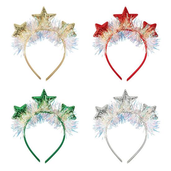 Colorful Rain Silk Star Crown Headband with Sparkly Sequins, 3D Glitter Hair Hoop Decorative Headwear for Wedding Christmas New Year Birthday,