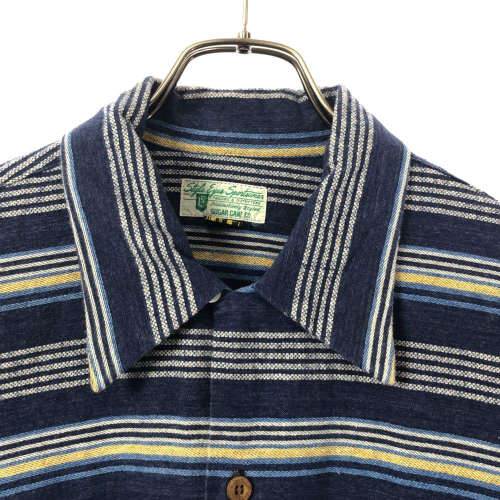 SUGAR CANE Toyo Enterprise Border Long Sleeve Cotton Shirt LARGE Blue Men's Used