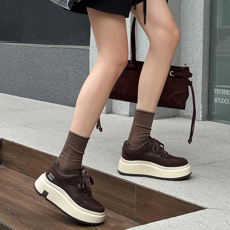Leather board shoes autumn and winter tide casual muffin velvet platform sports casual shoes
