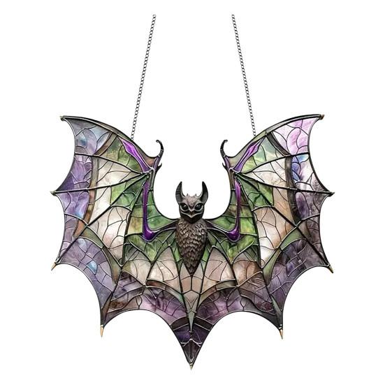 Halloween Colorful Bat Hanging Decoration Stained Glass 2D Flat Acrylic