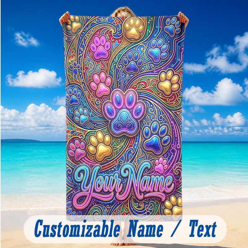 Dog Theme Beach Towel Personalized Custom Name & Text Soft Quick Dry Beach Towel for Swimming Travel