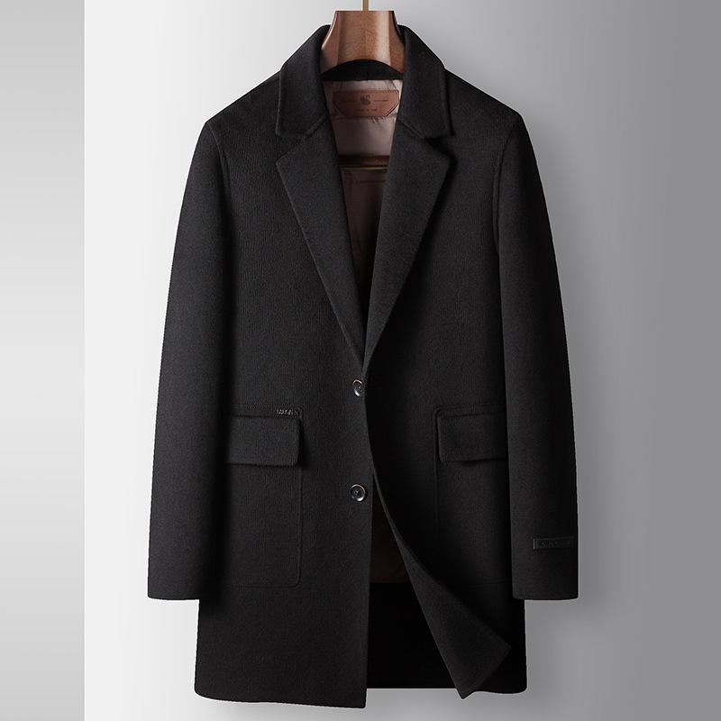 Men's Woolen Coat Autumn and Winter Medium and Long Suit Collar Take-off Goose Down Liner Youth Business Double-sided Woolen Coat Tide