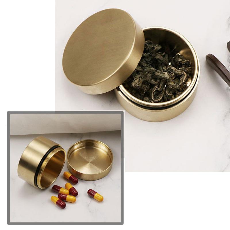 Brass Round Sealed Waterproof Box Moisture-Proof Storage Box for Jewelry Coin Tea Dustproof Sealed Pill Box