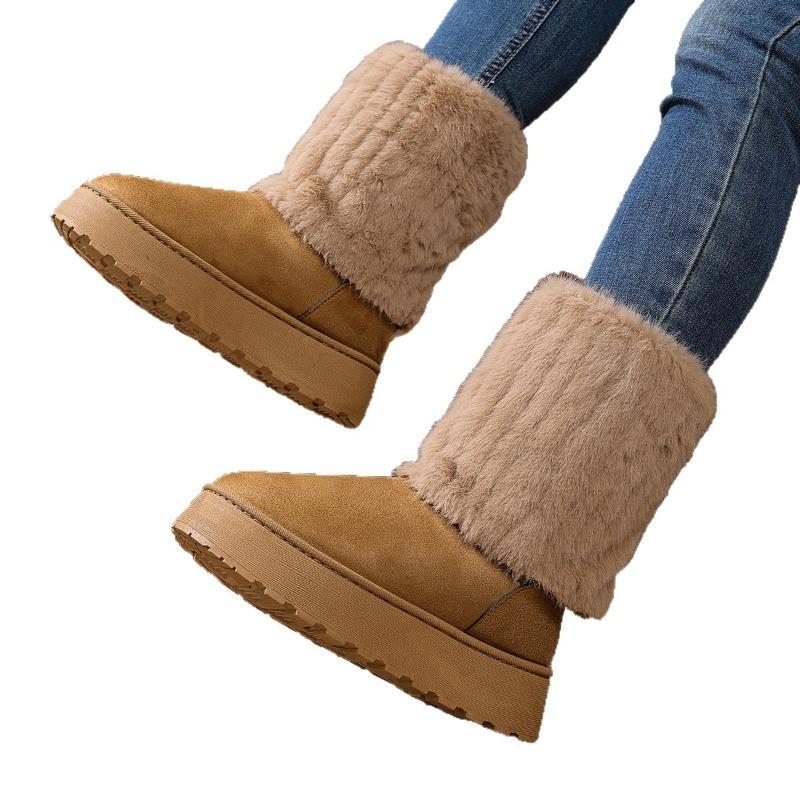 Women's Wide Width Mid-Calf Platform Snow Boots - Faux Fur Lined Winter Boots for Outdoor Wear, Thick Sole Cozy Boots
