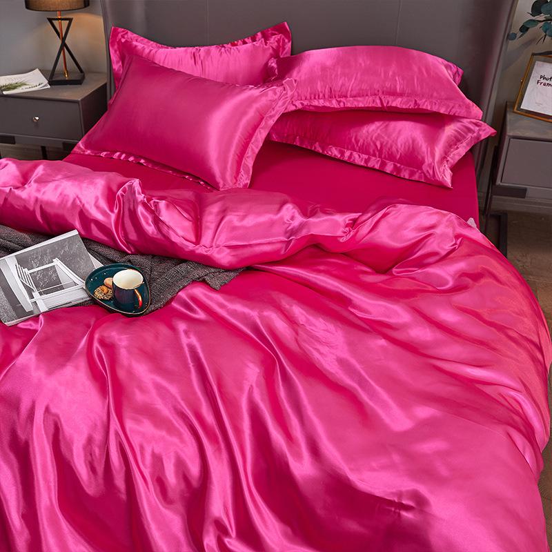 Imitation Silk 4-Piece Bedding Set: Duvet Cover, Fitted Sheet, Smooth Ice Silk Feel