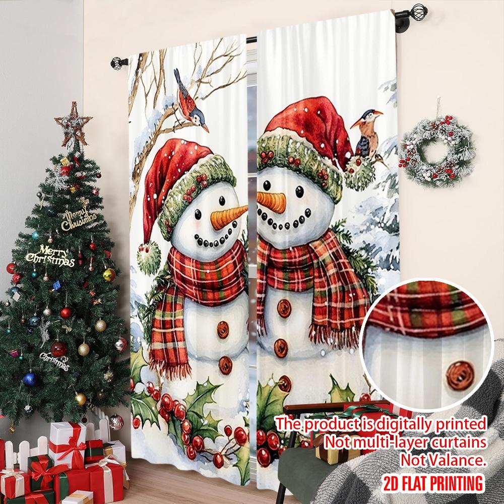 2pcs 2D Flat Printing Merry Christmas Popular Party Window Curtains Christmas Snowman4 100% Polyester Without Electricity Family