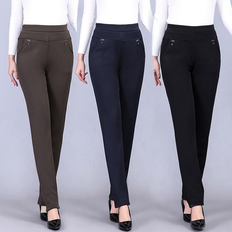 2026 Women's Plus Size Straight-Leg Elastic Waist Pants for Spring/Autumn - Loose Fit for Middle-Aged & Elderly