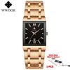 WWOOR Brand Luxury Gold Bracelet Men's Watches Fashion Square Quartz Wrist Watch For Men Stainless Steel Waterproof Reloj Hombre