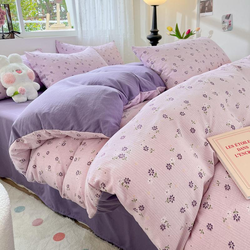 

Xiaoqing Washed Cotton Bed Four-Piece Set Of Sheets 3Pcs Set Of Quilt Cover Single Dormitory Mattress Model 0.9 Special for children s beds