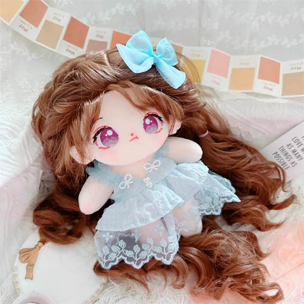 Niannyyhouse 20cm Cotton Doll Plush Toy Wavy Long Hair Girl Fried Hair No Attribute Doll Dress Up (5-Skeleton Included)