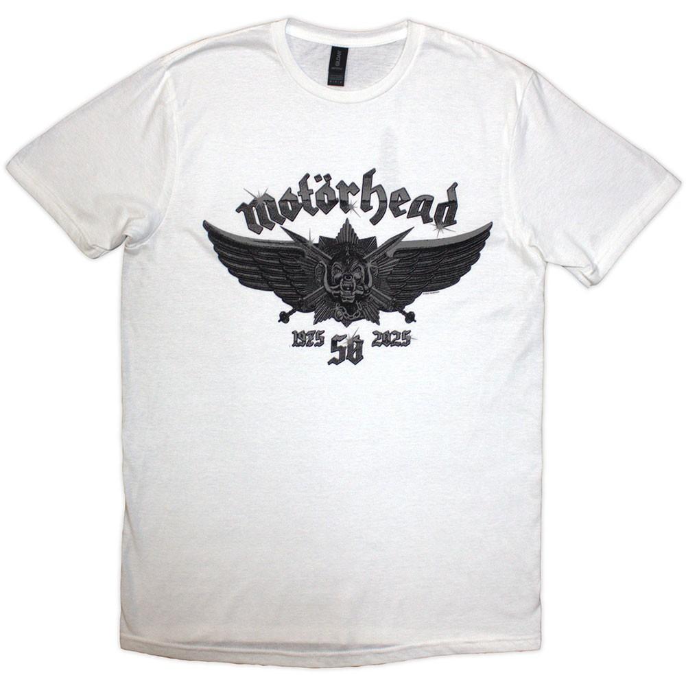 Motorhead Unisex TShirt 50 Years Wings Badge (White) (Small) S