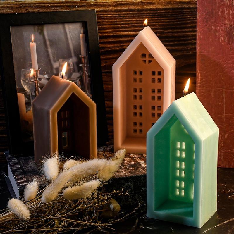 DIY Handgemacht Kreativ Kleber Tropfen Form Haus Aromatherapie Kerze Silikonform Gipsform Zement Ornament Zubehör