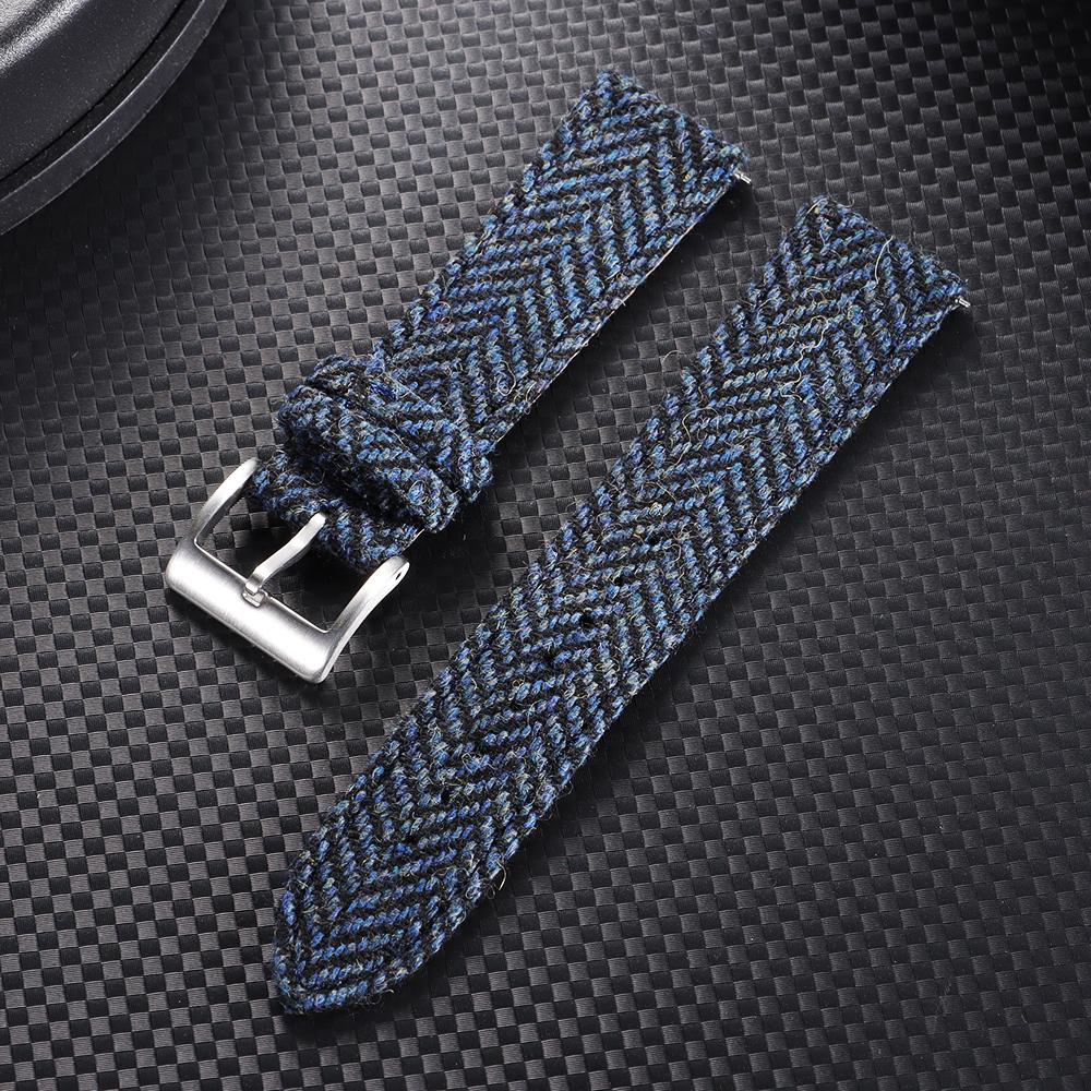 Vintage Genuine Leather Watch Band Tweed Nylon Strap 18mm 20mm 22mm Quick Release Weave Bracelet for Omega for Seiko Smartwatch