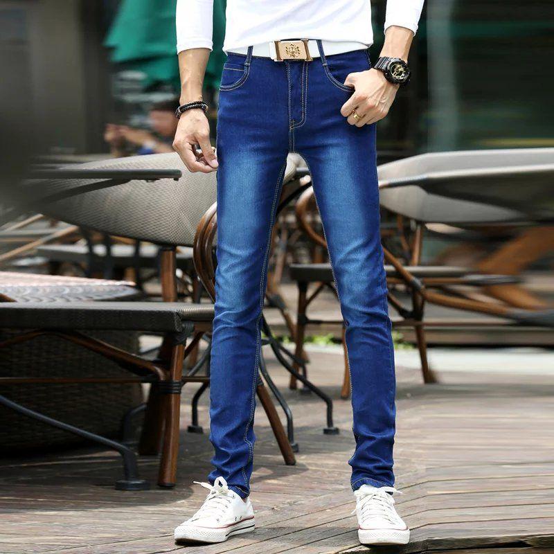 WTEMPO Męskie Jeansy Letnie Cienkie Jednokolorowe Elastyczne Dopasowane Jeansy Proste Spodnie Codzienne Wszechstronne Męskie Spodnie