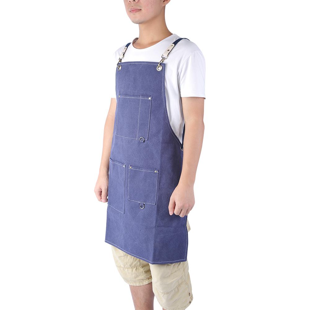 Household Kitchen Waterproof Thickened Canvas Blue Apron Working Apron for Drawing Painting Barber