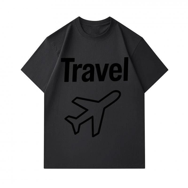 Men's 100% Cotton Crew Neck Short Sleeve T-Shirt, Casual Travel Airplane Graphic Print Comfortable Lightweight Tee For Daily Outdoor Vacation Street W