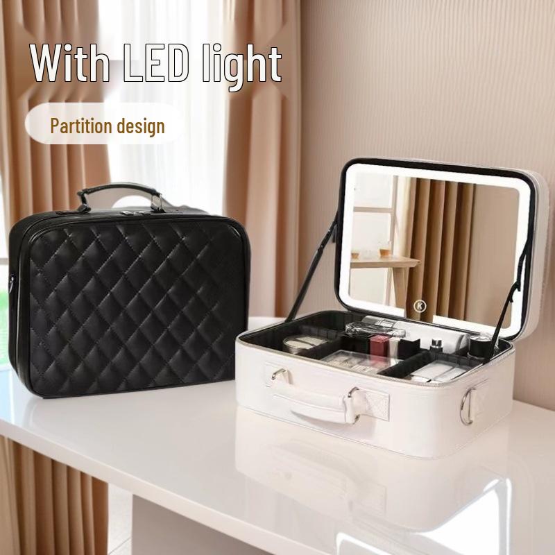 Deluxe Portable LED Makeup Case with Mirror, Large Capacity, Suitcase Compatible