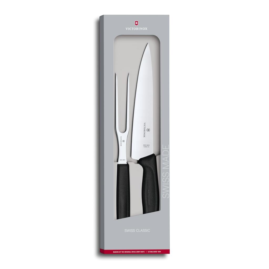 VICTORINOX Carving 2 Knife and Fork Convenient for Grilling BBQ and Dishwasher Swiss Classic Set, Set, Black, Steaks, Safe, 6.7133.2G