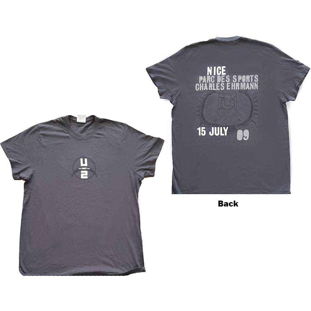 U2 Unisex T-Shirt: 360 Degree Tour Nice 2009 (Back Print) (Ex-Tour) (Medium) L