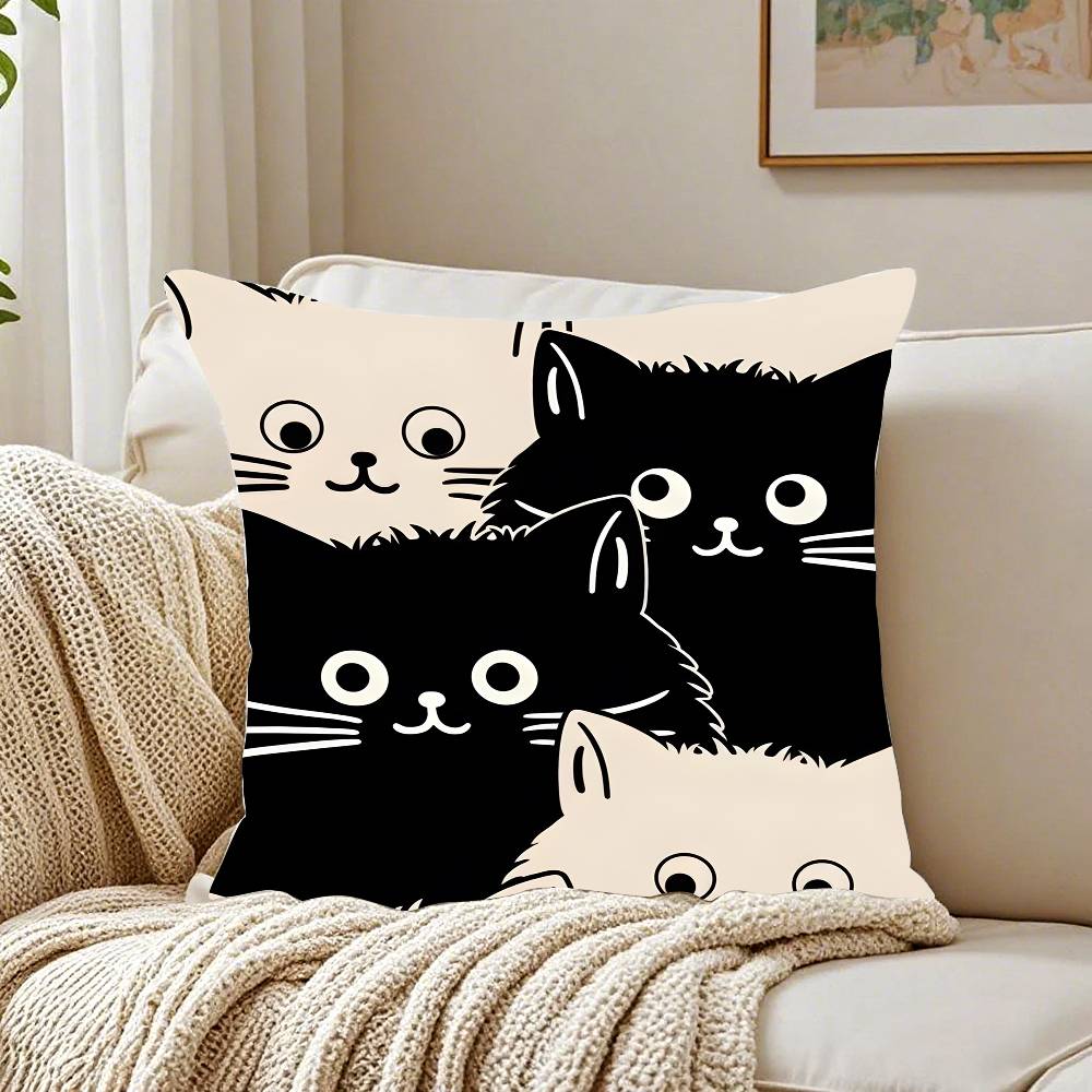 New Little Black Cat Cute Couple Pillow Case Pattern Printed Pillowcase For Living Room Sofa Cushion Cover & Bedroom Decor