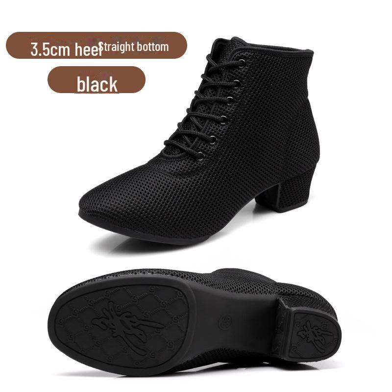 Wupa Schwarze Atmungsaktive Mesh Jitterbug Matrosen Tanzschuhe, Mittelhoher Absatz, Sommerausgabe