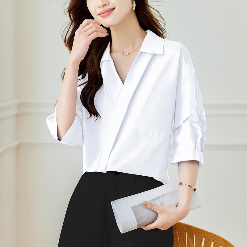 Design Sense of Five-point Short-sleeved Shirt for Women In Summer New Thin High-end Top for Women