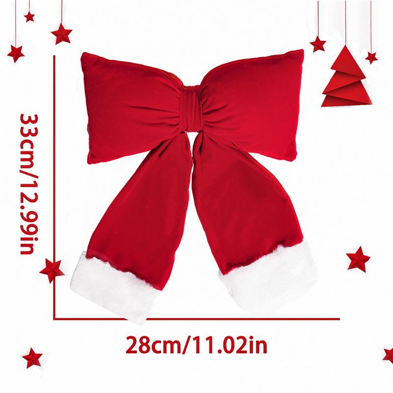 1PC Cotton Padded Bows Home Decor Flannel Christmas Velvet Bow Decoration Thanksgiving With White Fur Trim Holiday Decor 3 Sizes