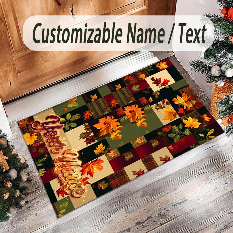 Forest Nature Theme Crystal Velvet Rug Personalized Custom Name Text Soft Floor Mat Home Decor