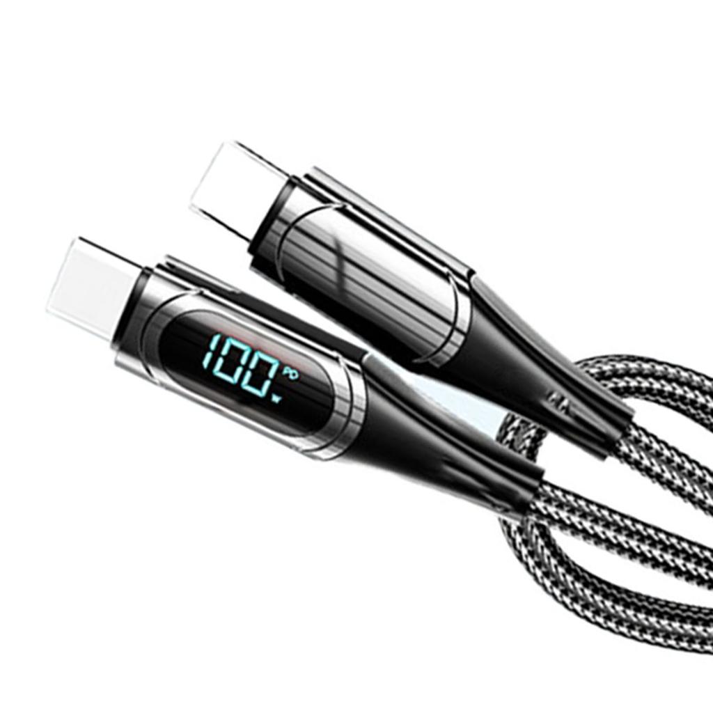 Fast Charging Data Cable PD LED Digital Display USB Data Line for Notebook Tablet Phone 6.6ft Black