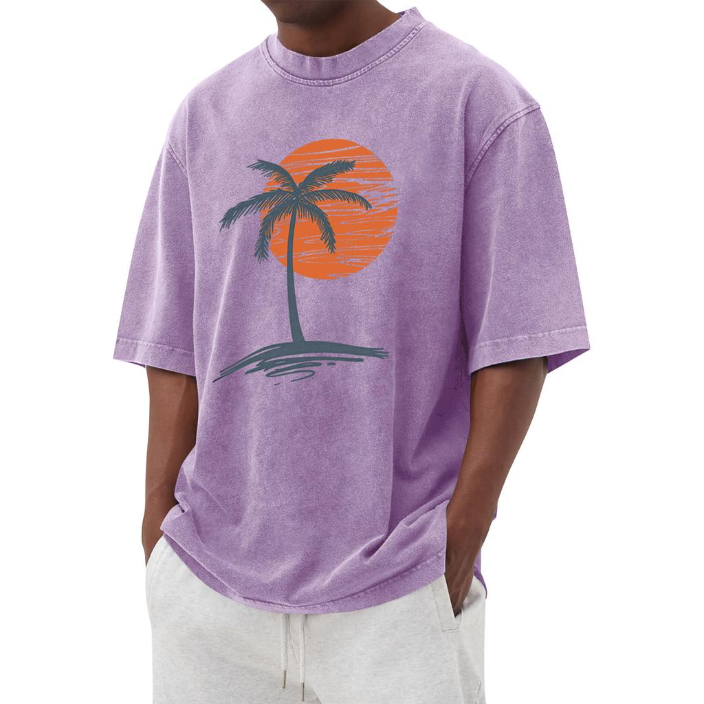 Men's Printed Round Neck T-Shirt Casual Sports Short-Sleeve Top