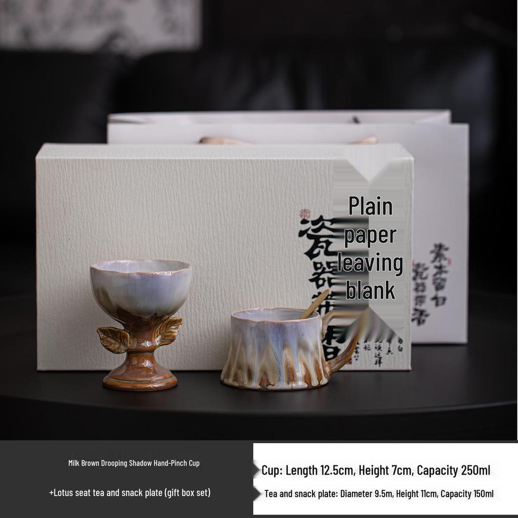 French Retro Ceramic Coffee Cup and Saucer Set with Ice Cream Bowl and Creative Leaf Design