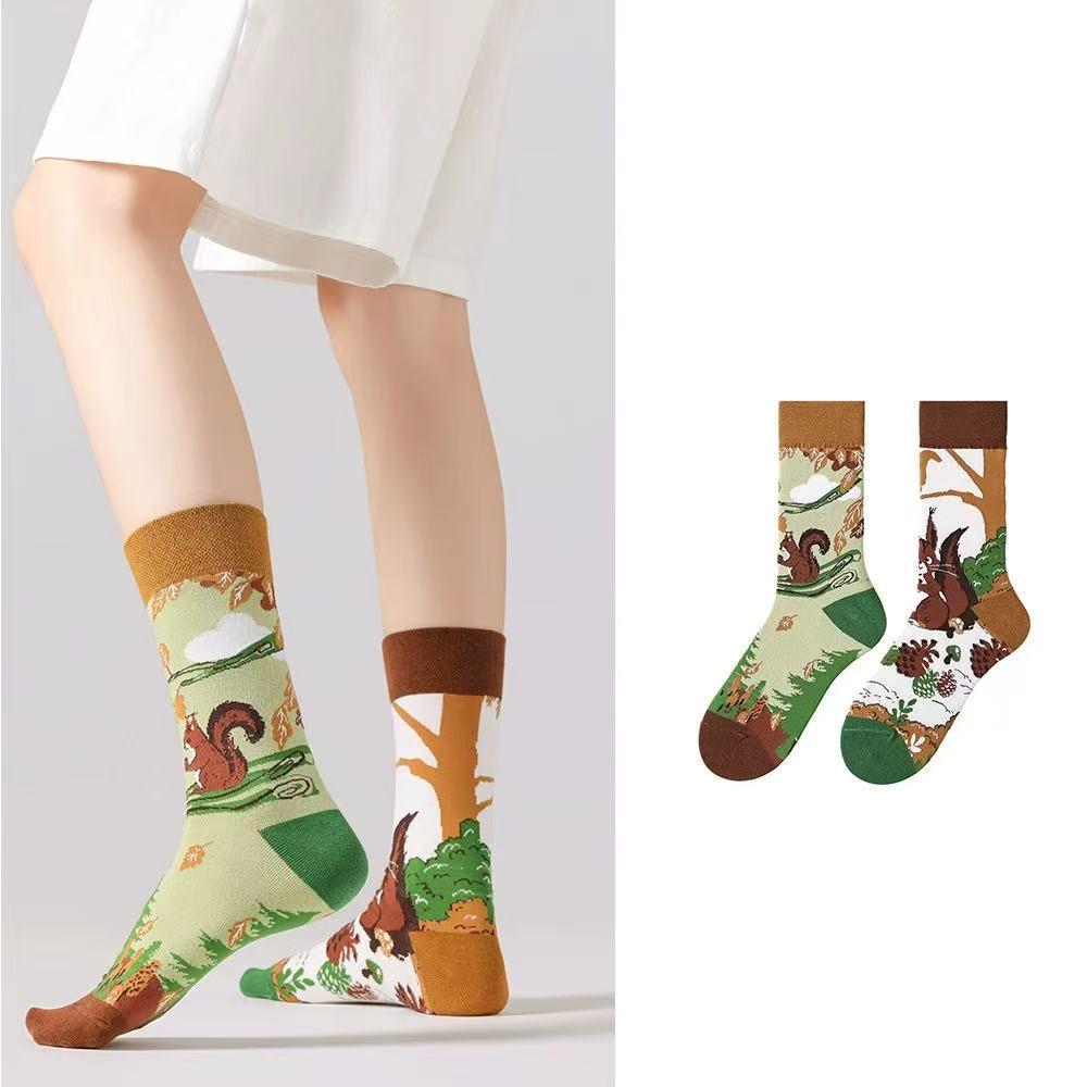 Original Asymmetrische Cartoon Hip Hop Baumwollsocken für Paare - Wadenhoch Mandarinenente Stil für Damen und Herren