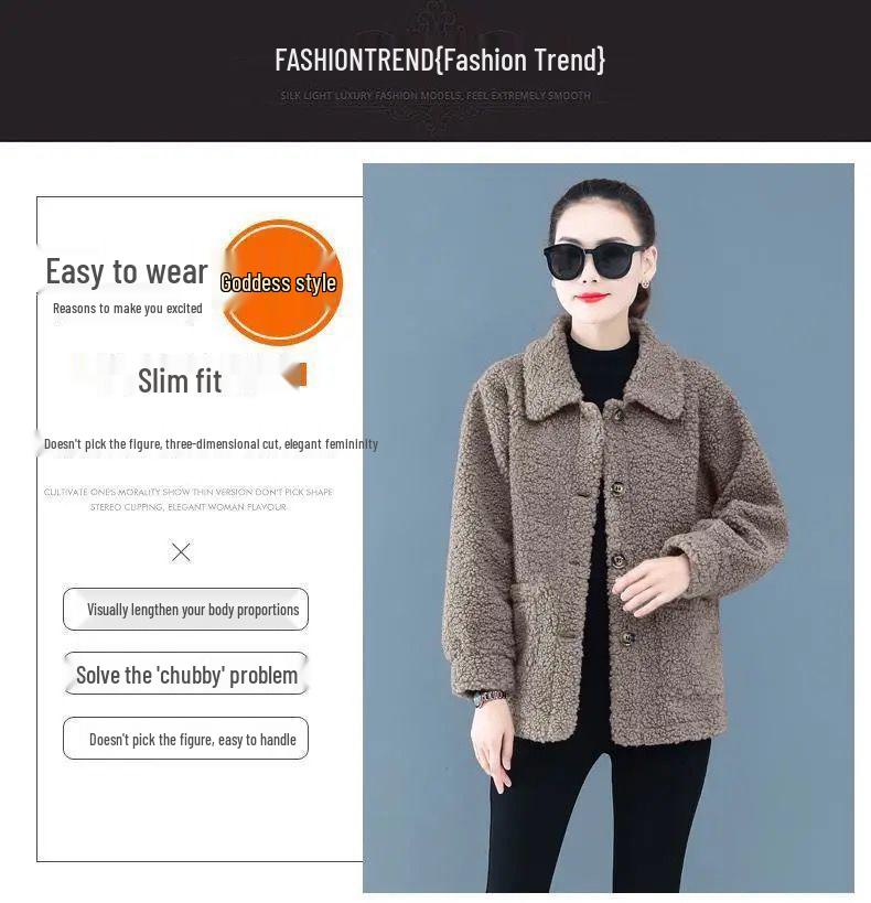 Dámská krátká bunda z jehněčí vlny plus size - Jarní/podzimní volný střih, jednodílná z částicového fleecu