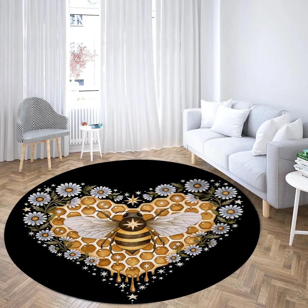 Boho Mushroom Butterfly Round Rug Cartoon Mushrooms Carpet for Living Room Office Bathroom Decor Kawaii Fungus Indoor Floor Mat