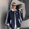 American splicing sports jacket boys spring and autumn heavy three-bar sweater trendy lapel baseball jersey